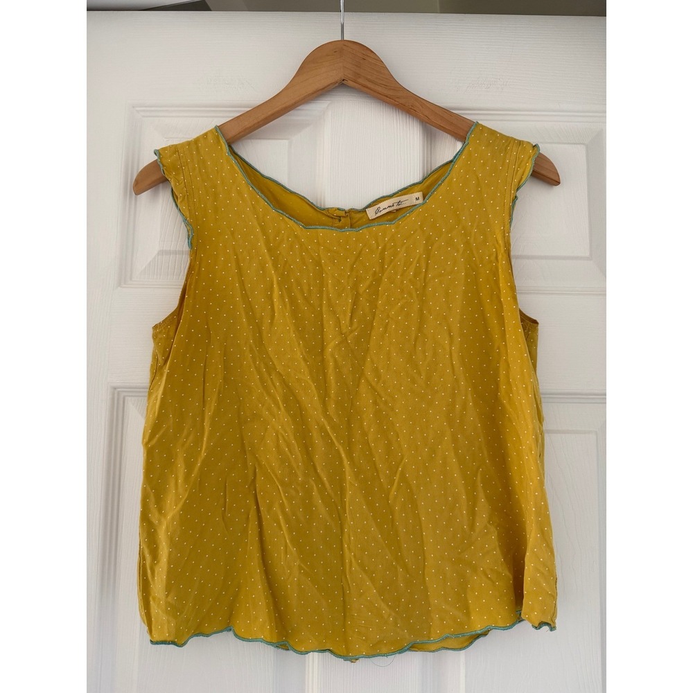 Womens Yellow Polka Dot Sleeveless Button Down Back Blouse‎ Fairy Whimsy
